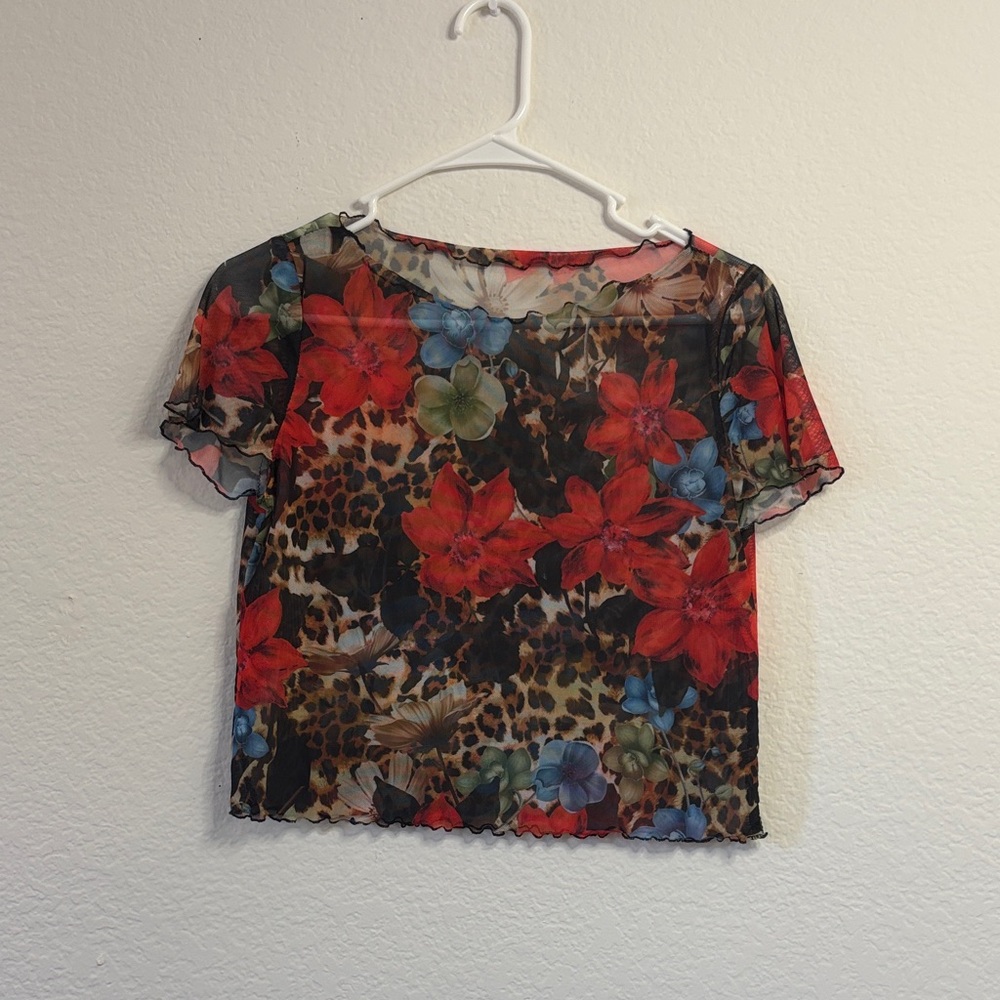 SAMPLE SALE Floral Leopard Print Sheer Top
